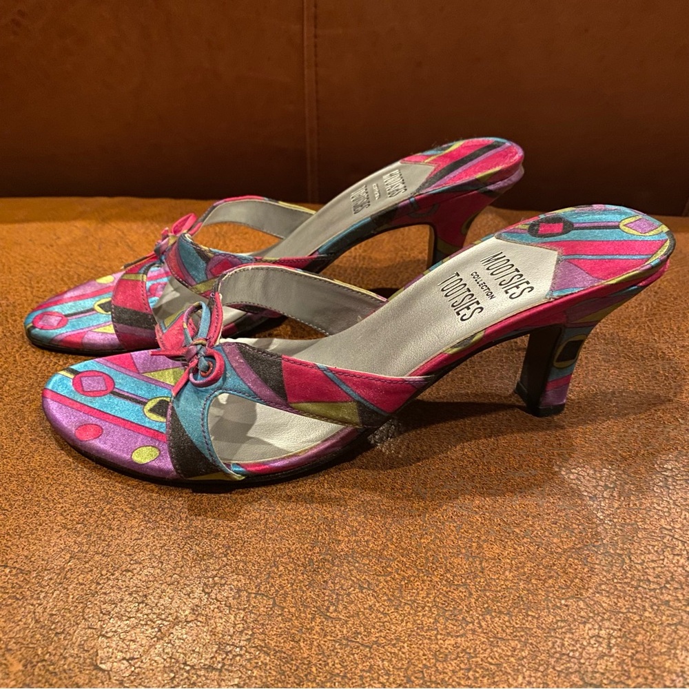 Mootsies Tootsies Multicolor Bow Slides Mules Size 7 - Picture 7 of 7